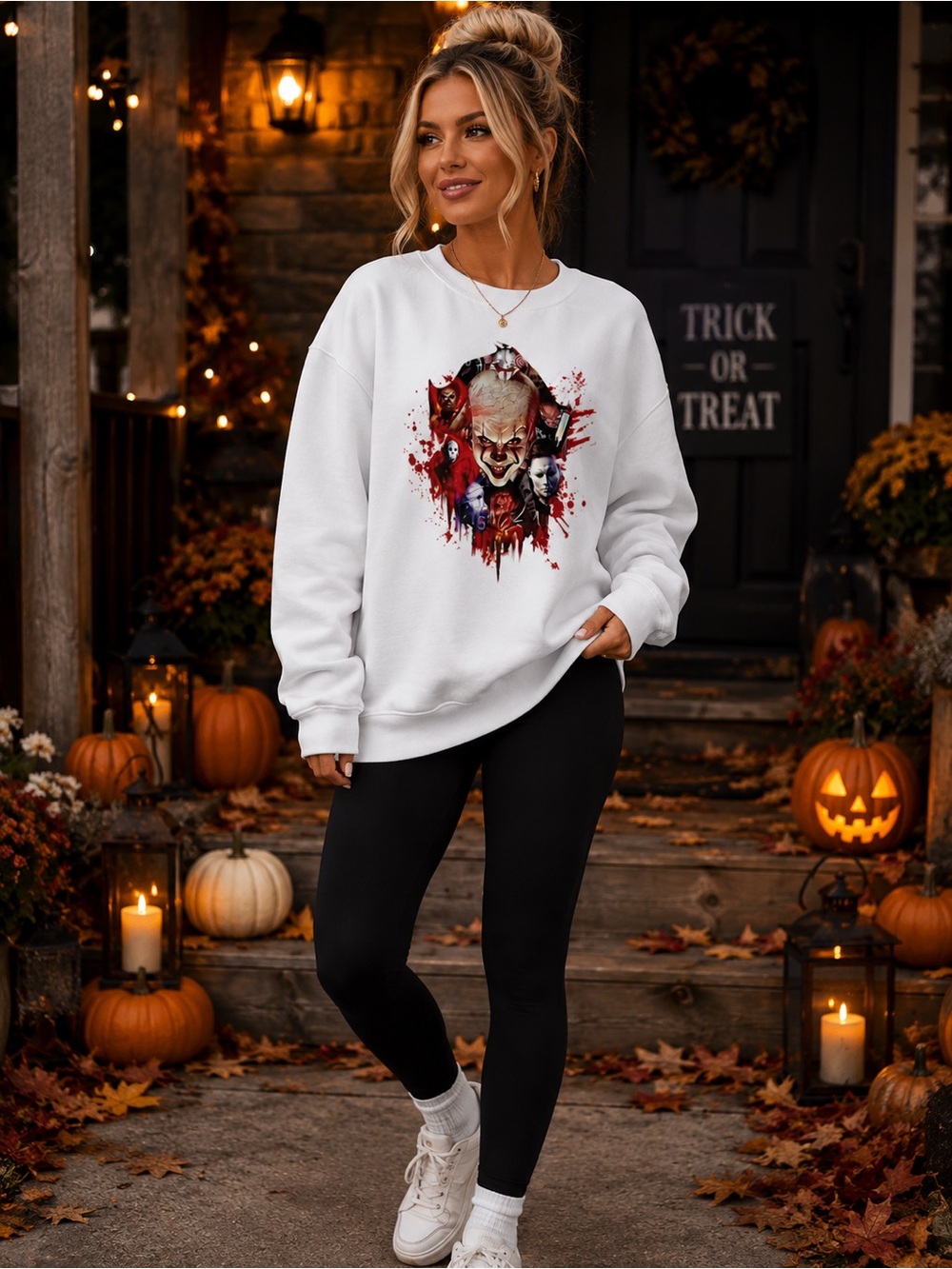 Horror Icons Jigsaw, Pennywise, Michael Myers Graphic Sweatshirt